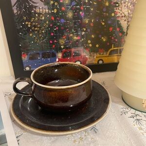 Vintage Arabia Brown Ceramic Cup and Saucer Set